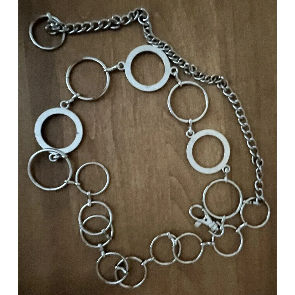 Belly Belt Chain Link Metal Rhinestone Jewel Silver Circle Body Waist Hip‎ Y2K